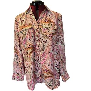 Talbots Vibrant Paisley Floral Long Sleeve Button-up Shirt Size Mp Multi-color..